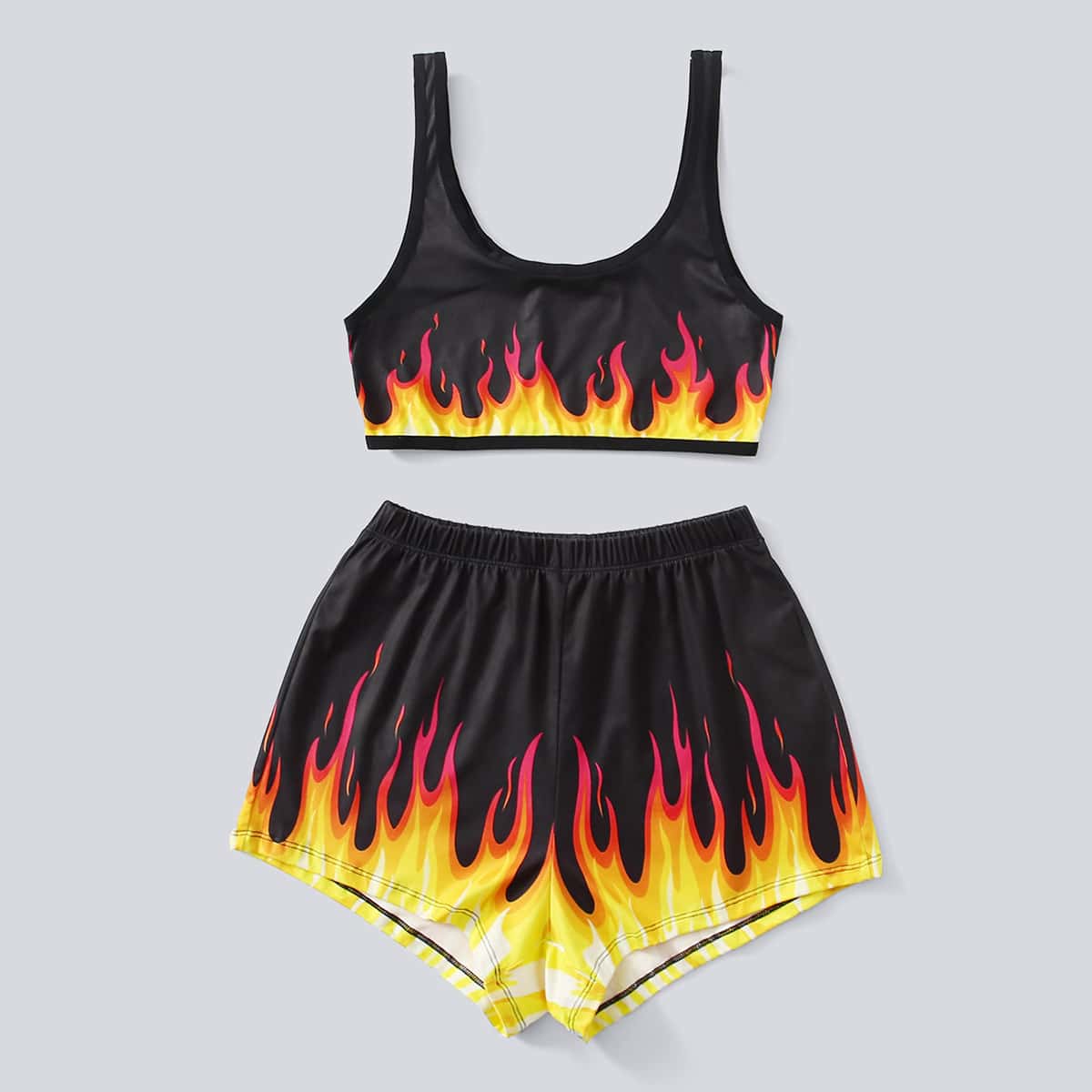 

Flame Pattern Shorts PJ Set, Multicolor