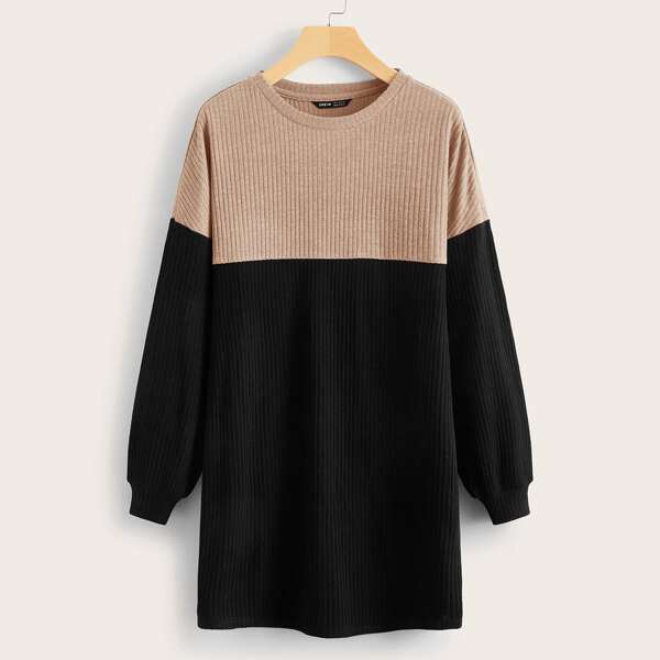 

Plus Two Tone Rib-knit Tee Dress, Multicolor