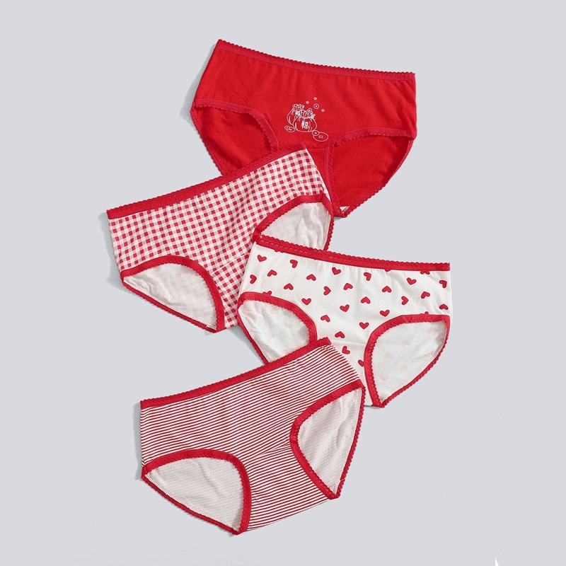 

4pack Mixed Pattern Panty Set, Red and white