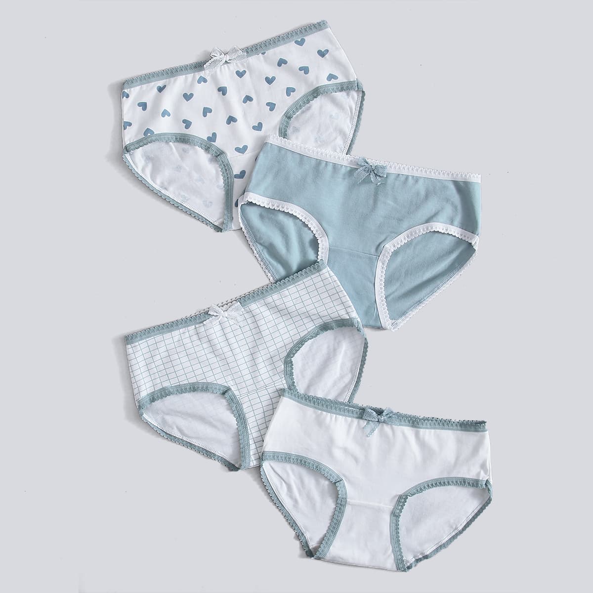

4pack Heart & Plaid Panty Set, Multicolor