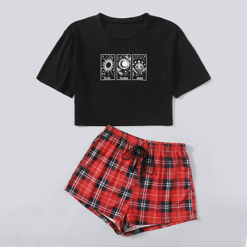 

Sun Graphic Tee & Plaid Shorts PJ Set, Multicolor