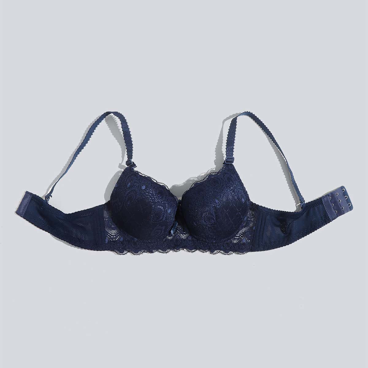 

Floral Lace Underwire Bra, Navy blue