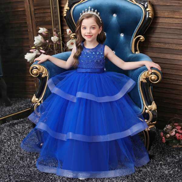 

Girls Pearls Peekaboo Back Layered Tutu Dress, Blue