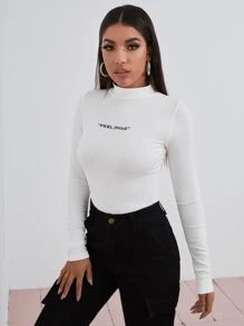 SHEIN MOOSTA Camiseta con bordado de letra de cuello alto