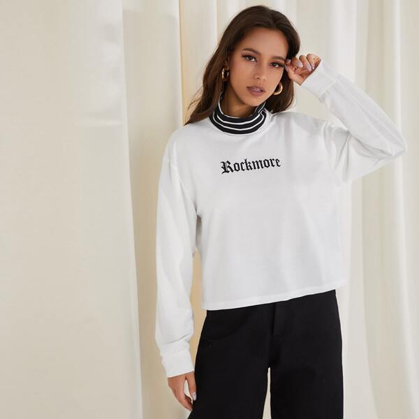 

Letter Graphic Funnel Neck 2 In 1 Sweatshirt, White