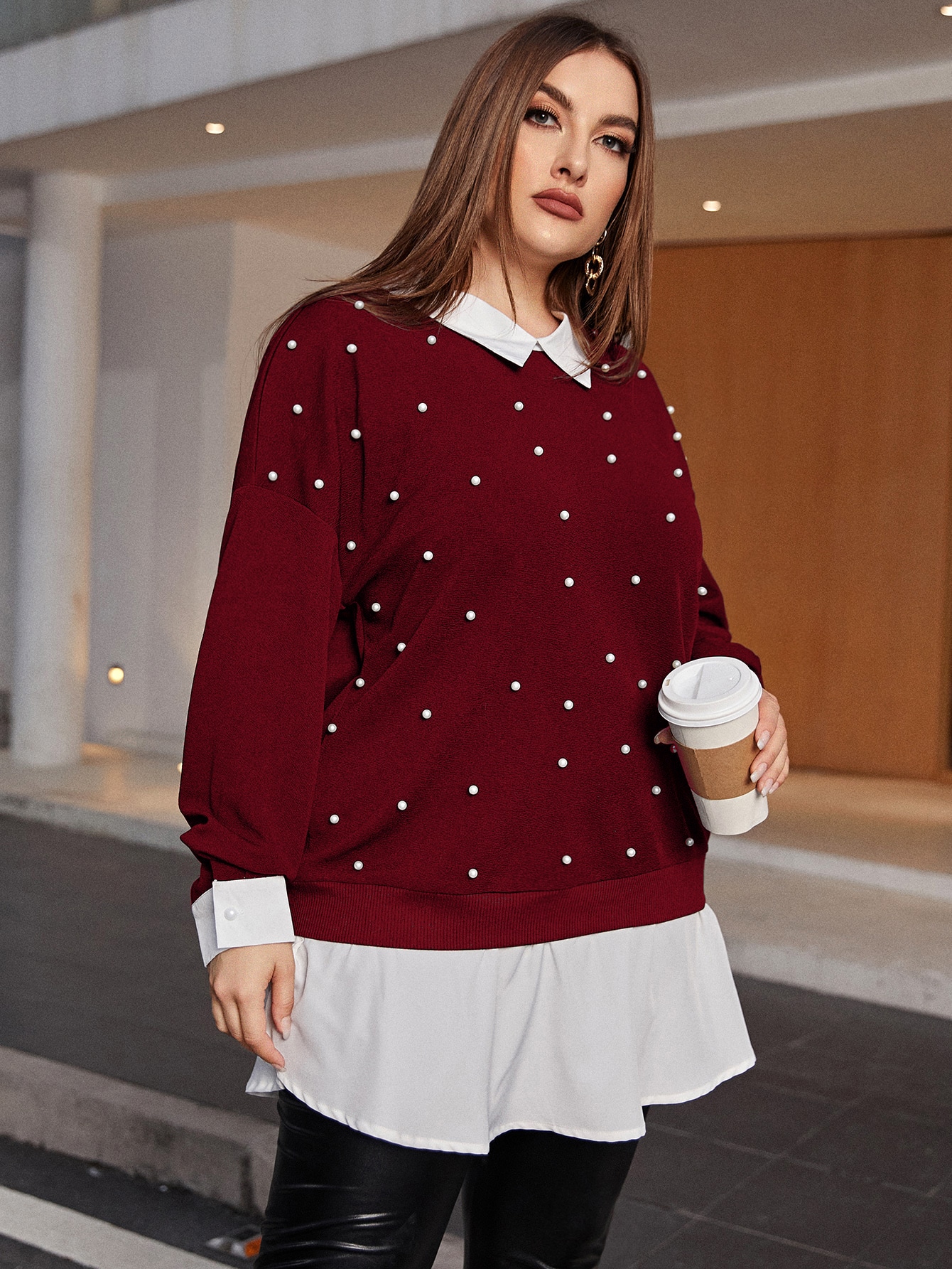 Plus 2 In 1 Pearls Detail Drop Shoulder Sweatshirt thumbnail
