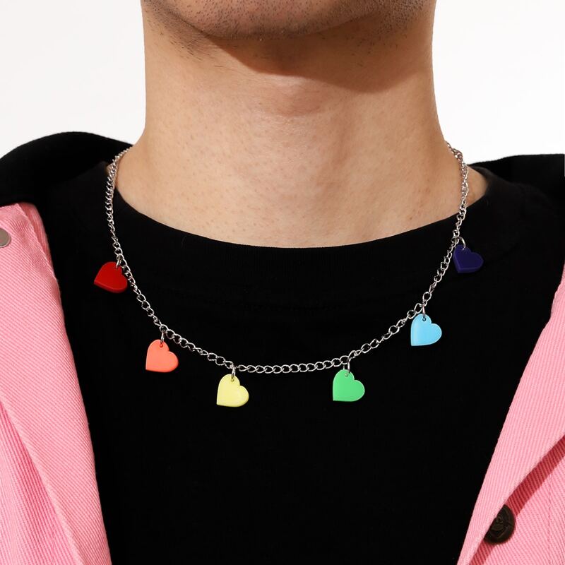 

Guys Colorful Heart Chain Necklace, Multicolor