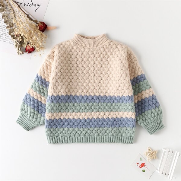 

Toddler Girls Stand Collar Color-block Sweater, Multicolor