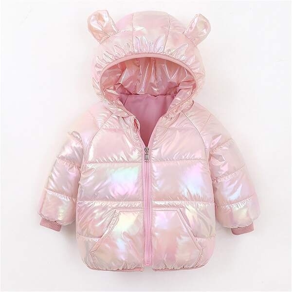

Toddler Girls 3D Ears Zip Up Puffer Coat, Baby pink
