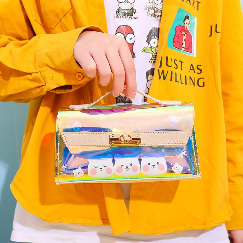 

1pc Holographic Cartoon Pencil Bag, Multicolor