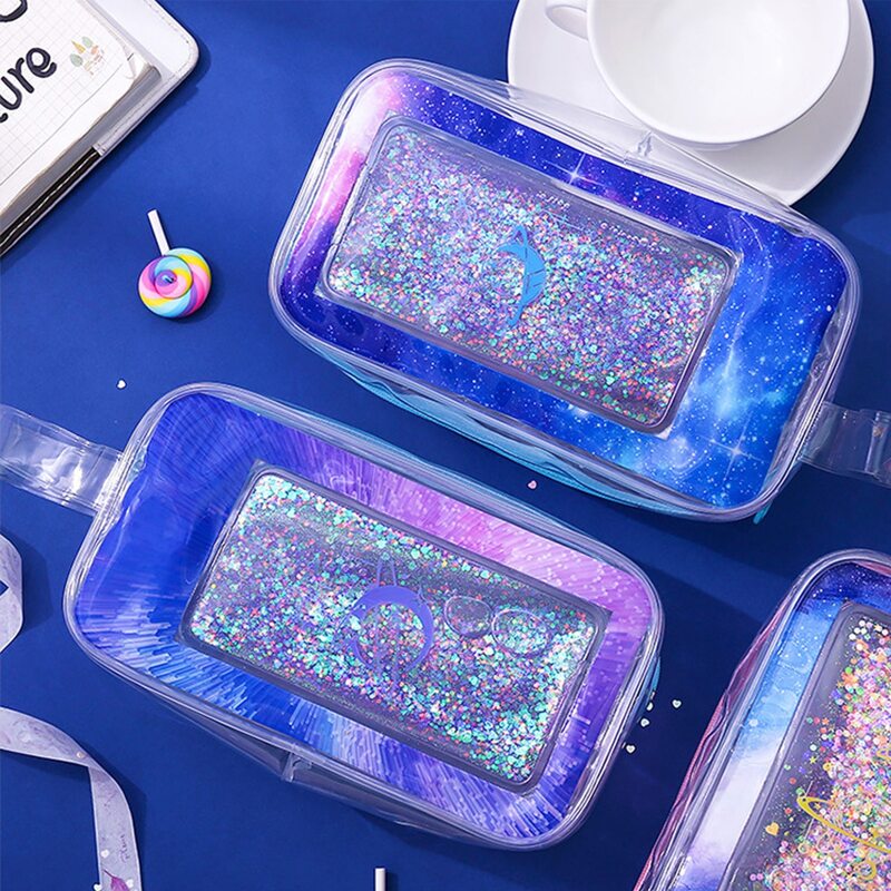 

1pc Glitter Galaxy Pencil Bag, Multicolor