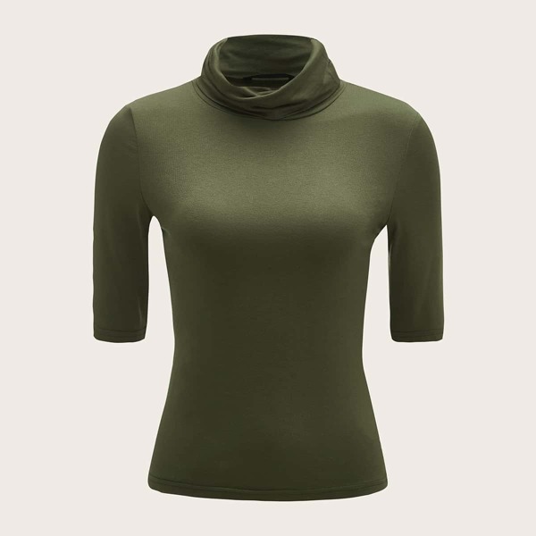 

Rolled Neck Fitted Tee, Army green