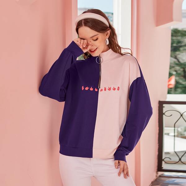

Two Tone Half Zip Sweatshirt, Multicolor