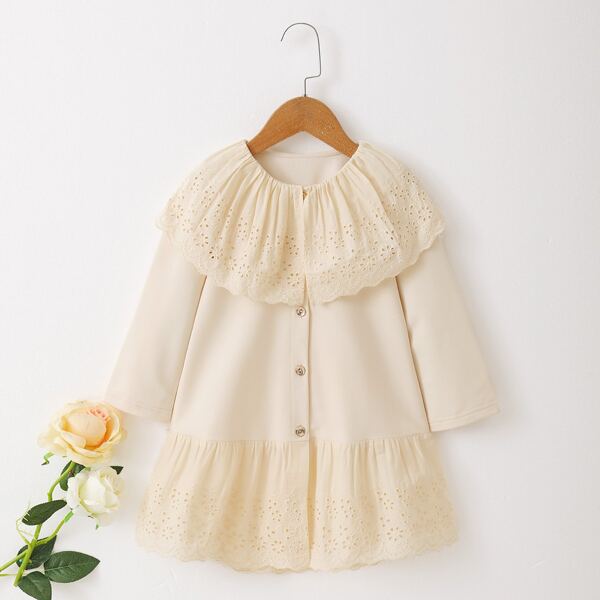 

Toddler Girls Eyelet Embroidery Statement Collar Dress, Beige