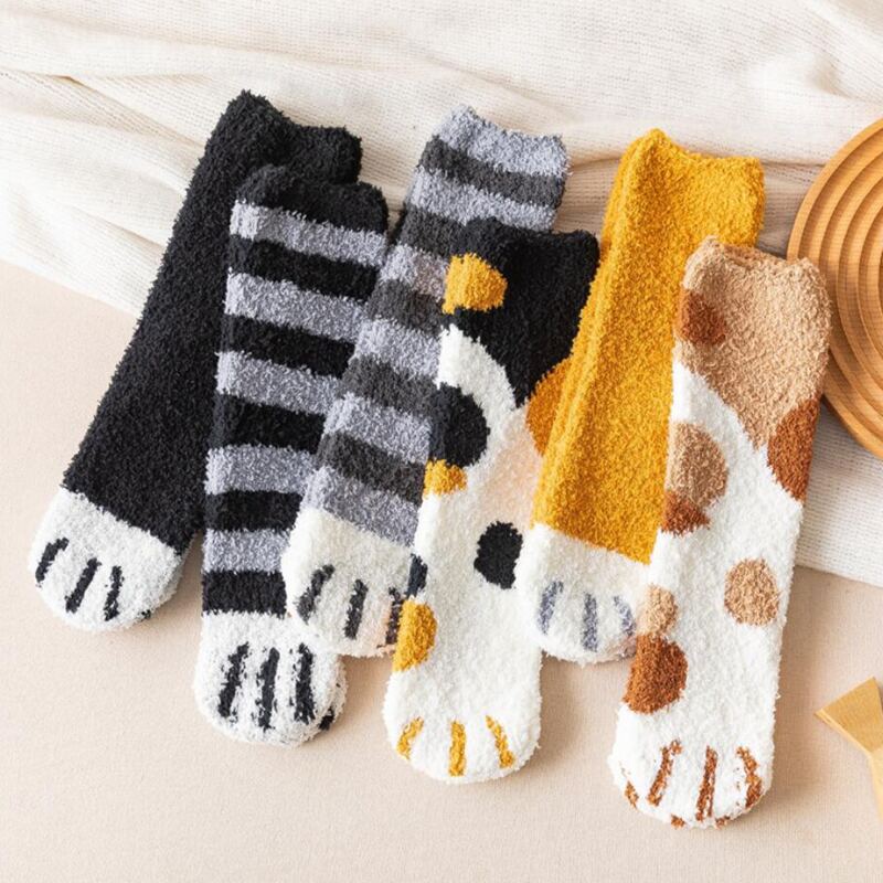 

1pair Random Cat Paw Fuzzy Socks, Multicolor