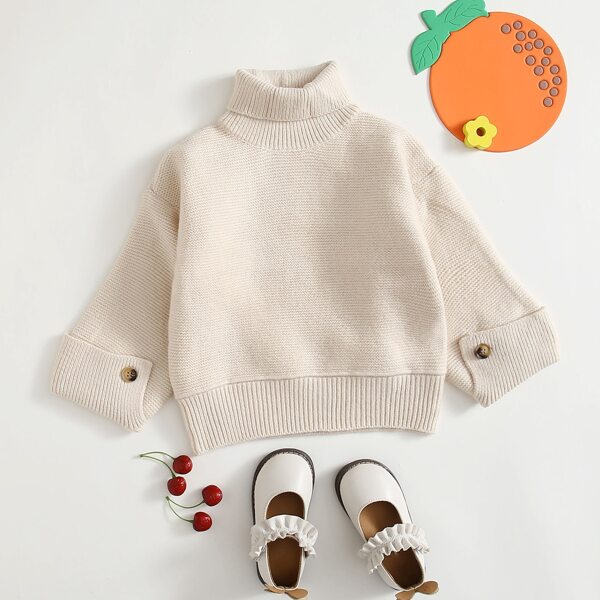 

Toddler Girls High Neck Solid Sweater, Beige