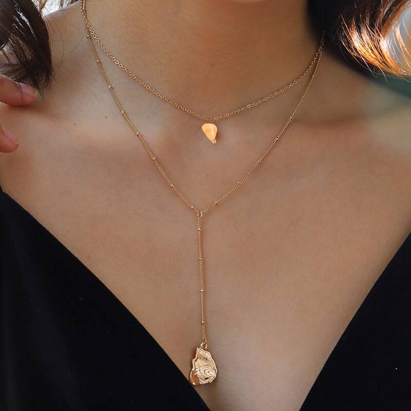 

Geo Design Layered Necklace, Gold