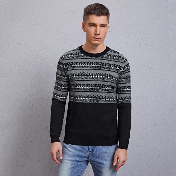

Men Geo Striped Sweater, Multicolor