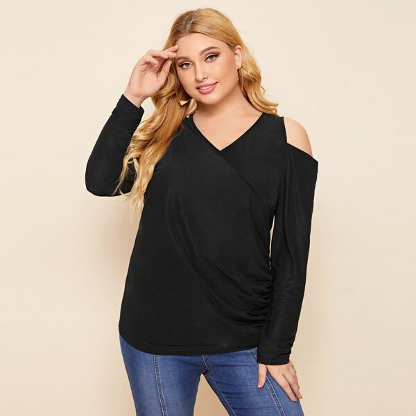 

Plus Cold Shoulder Wrap Tee, Black