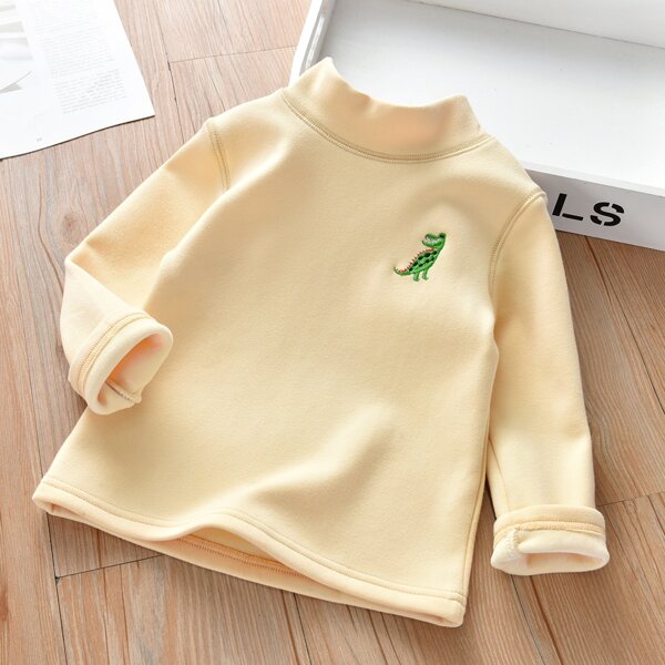 

Toddler Girls Stand Collar Embroidery Thermal Tee, Apricot