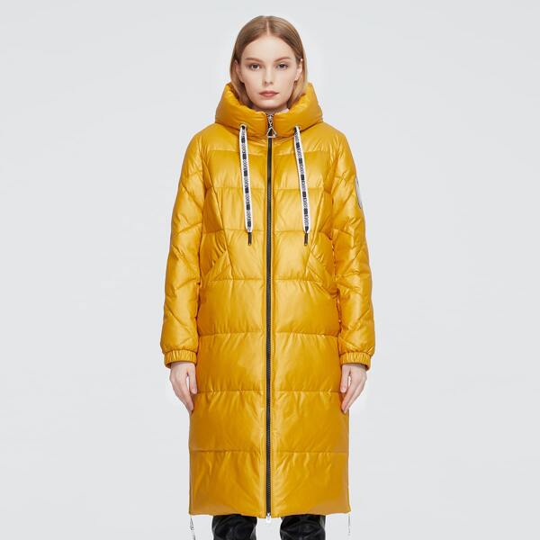 

Zip Up Pocket Detail Drawstring Hooded Puffer Coat, Yellow