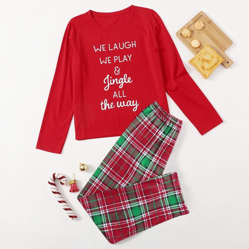 

Christmas & Plaid Print Pajama Set, Multicolor