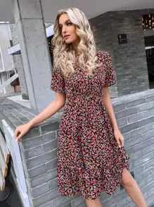 SHEIN VCAY Vestido De Dobladillo Con Volantes Y Diseños Florales Pequeños - Multicolor - Ver 1