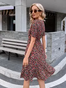 SHEIN VCAY Vestido De Dobladillo Con Volantes Y Diseños Florales Pequeños - Multicolor - Ver 2