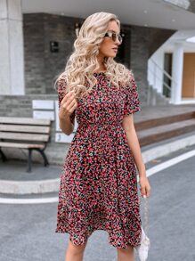 SHEIN VCAY Vestido De Dobladillo Con Volantes Y Diseños Florales Pequeños - Multicolor - Ver 4