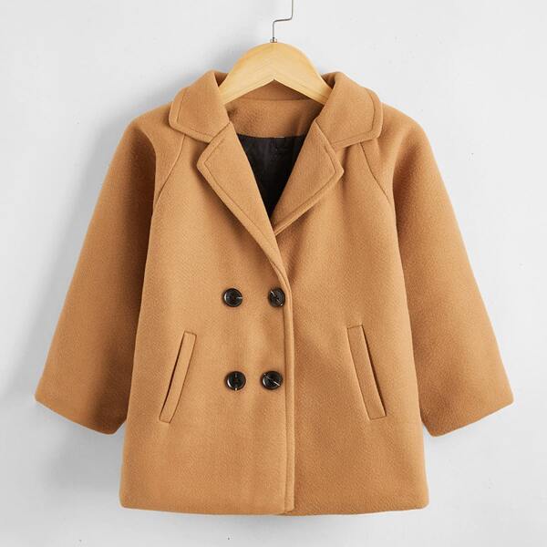 

Toddler Boys Double Button Pea Coat, Camel