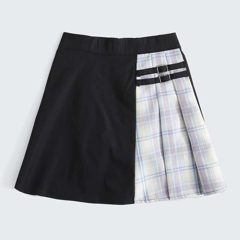 

Contrast Plaid Skirt, Multicolor