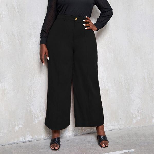

Plus High Waisted Wide Leg Pants, Black
