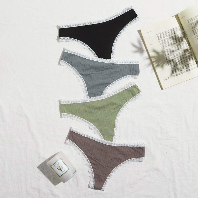 

4pack Lace Trim Panty Set, Multicolor