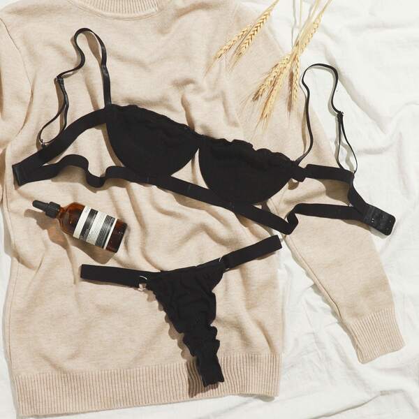 

Cut-out Lingerie Set, Black