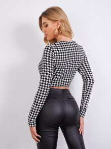 SHEIN Privé Áo thun Trọn gói răng cưa Thanh lịch - Đen và trắng - Xem 2