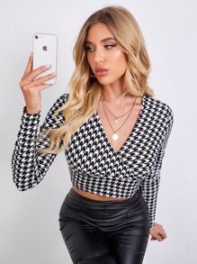 SHEIN Privé Áo thun Trọn gói răng cưa Thanh lịch - Đen và trắng - Xem 3
