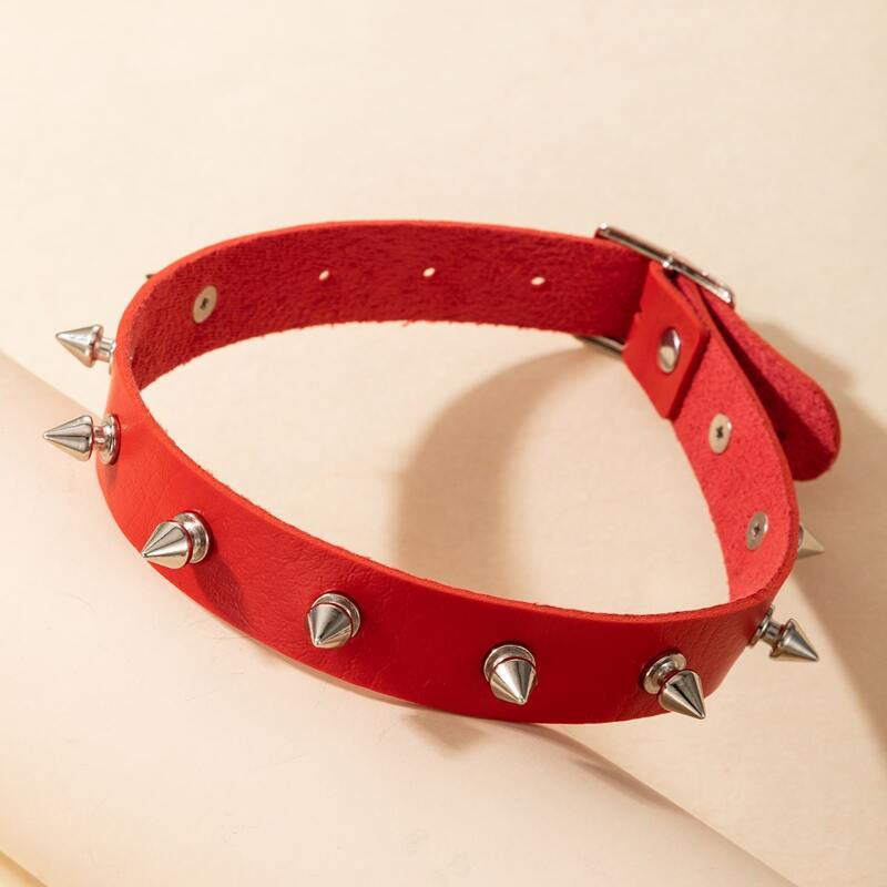 

Spiked Faux Leather Choker, Red
