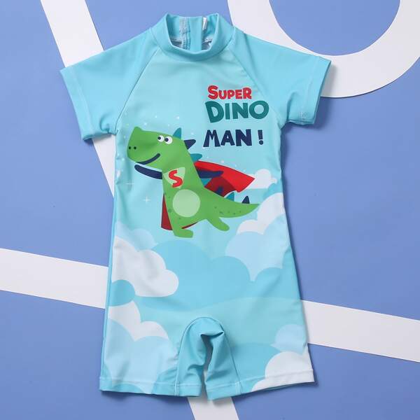 

Baby Dinosaur Print Short Sleeve One Piece Swimsuit, Multicolor