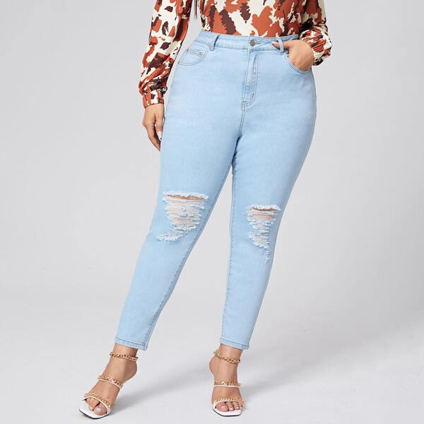 

Plus Light Wash High Waist Ripped Skinny Jeans