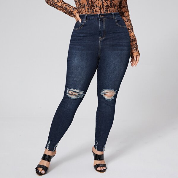 

Plus Ripped Skinny Jeans, Dark wash