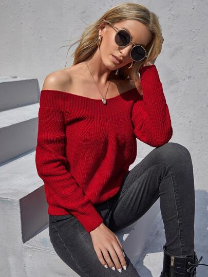 Off Shoulder Solid Sweater