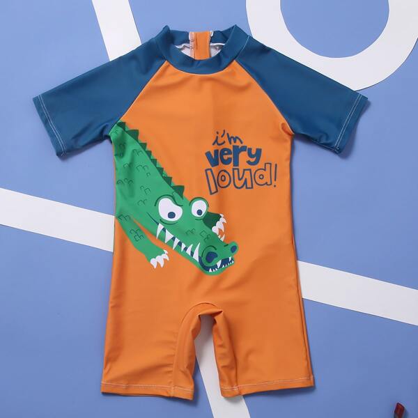 

Toddler Boys Crocodile Print One Piece Swimsuit, Multicolor
