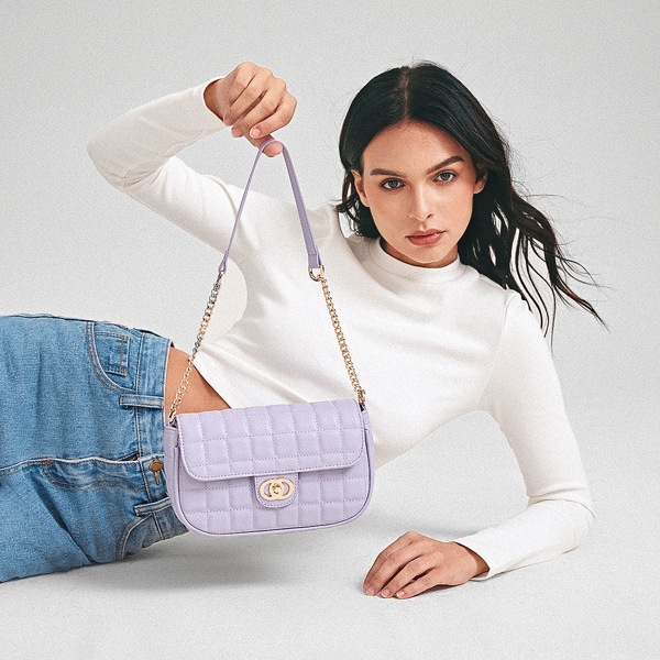 

Quilted Flap Shoulder Bag, Lilac purple