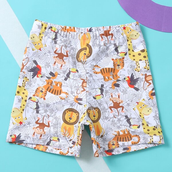

Toddler Boys Cartoon Animal Print Swim Shorts, Multicolor