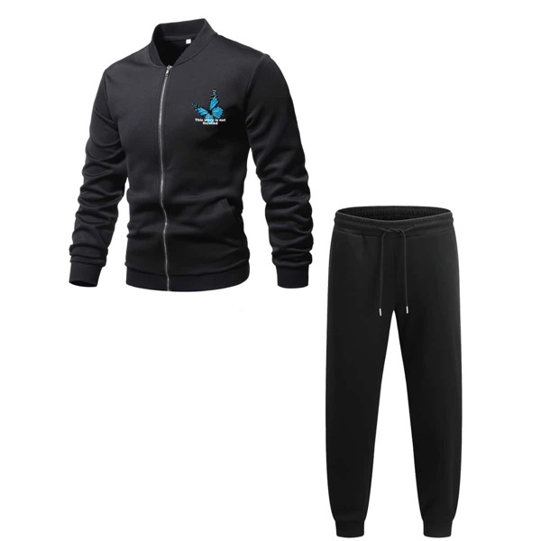 

Men Butterfly And Slogan Graphic Jacket & Sweatpants, Black