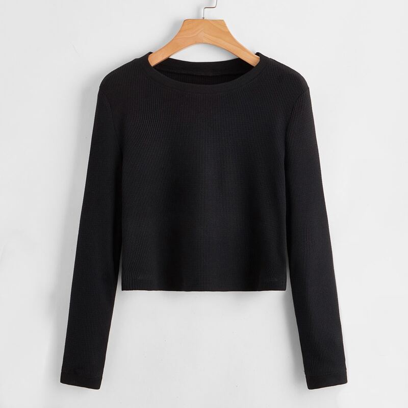 

Solid Ribbed Tee, Black