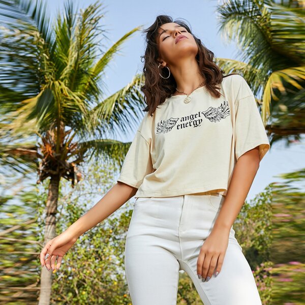 

Wings & Letter Graphic Tee, Beige