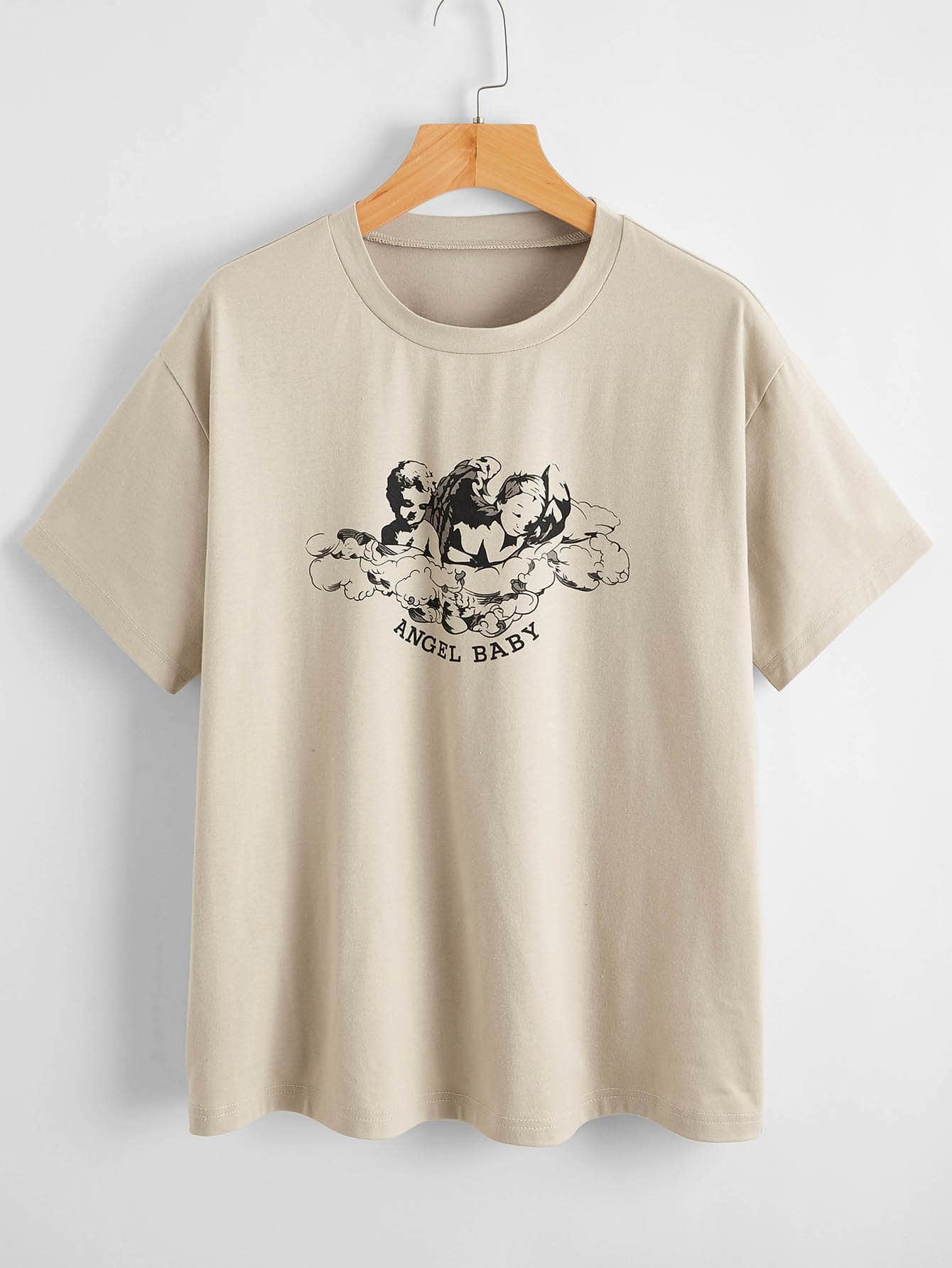 Muchica Angel & Letter Graphic Tee - Khaki - View 1