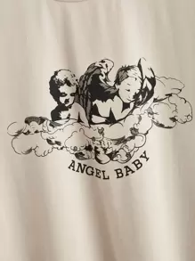 Muchica Angel & Letter Graphic Tee - Khaki - View 4