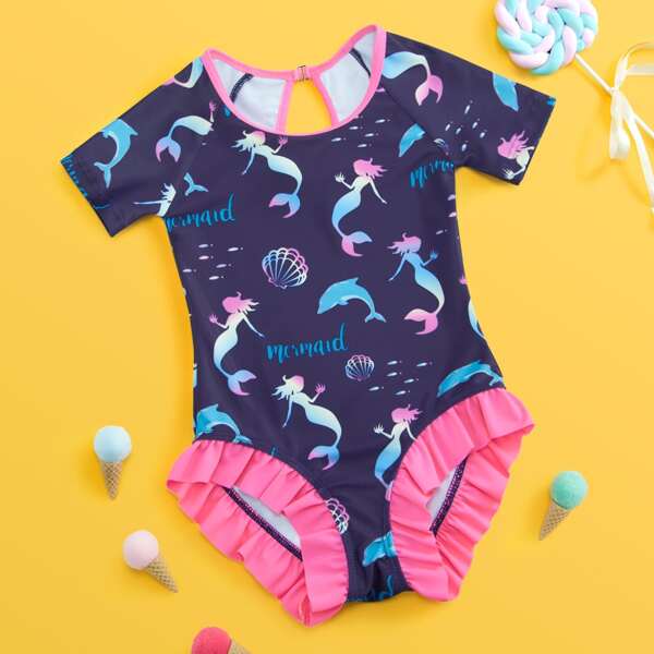 

Toddler Girls Mermaid Ruffle One Piece Swimsuit, Multicolor